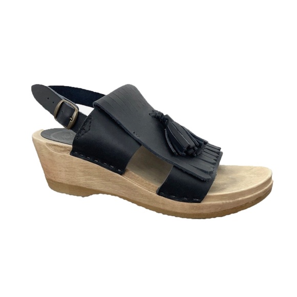 No.6 Store Black Tassel leather wedge clog sandals_ 39 - Picture 6 of 10